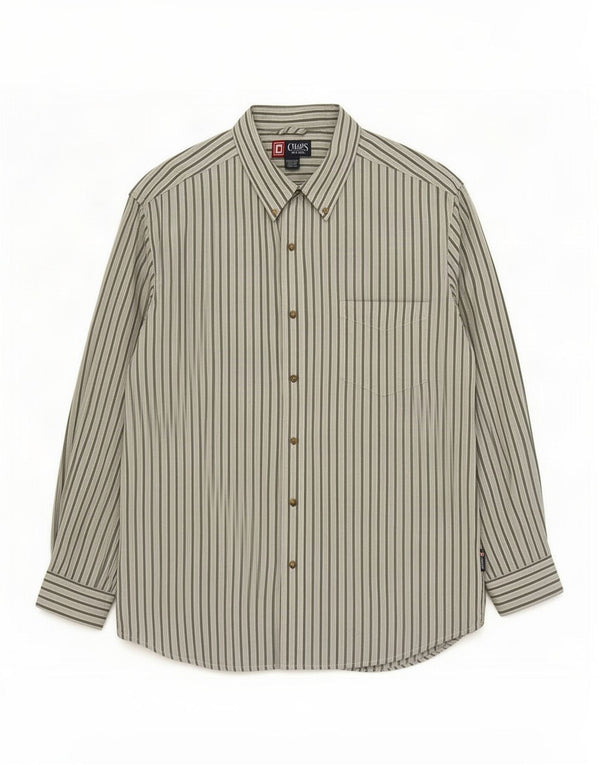 Chaps Mens Shirt XL Green Striped Cotton