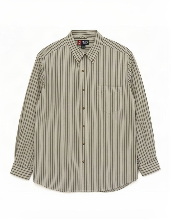 Chaps Mens Shirt XL Green Striped Cotton