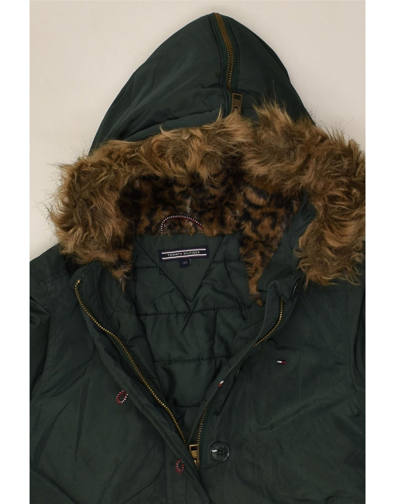 TOMMY HILFIGER Girls Hooded Padded Jacket 9-10 Years Green Polyester | Vintage Tommy Hilfiger | Thrift | Second-Hand Tommy Hilfiger | Used Clothing | Messina Hembry 