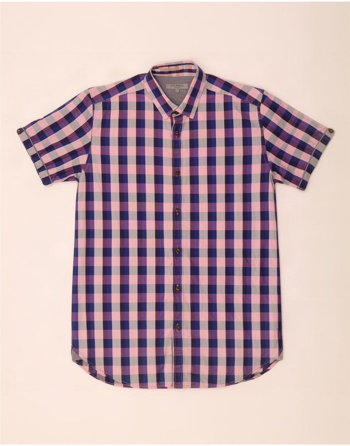 Ted Baker Mens Short Sleeve Shirt Size 3 Medium Multicoloured Check Cotton
