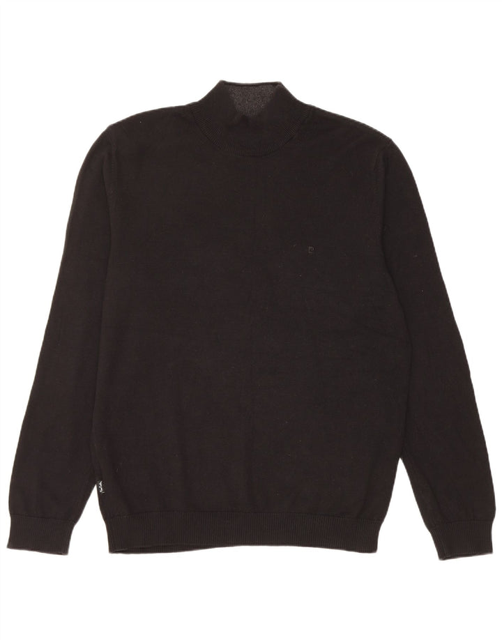 PIERRE CARDIN Mens Turtle Neck Jumper Sweater Large Black Cotton
