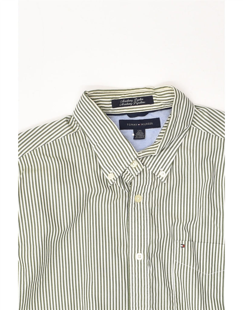 TOMMY HILFIGER Mens Shirt Large Green Pinstripe Cotton | Vintage Tommy Hilfiger | Thrift | Second-Hand Tommy Hilfiger | Used Clothing | Messina Hembry 