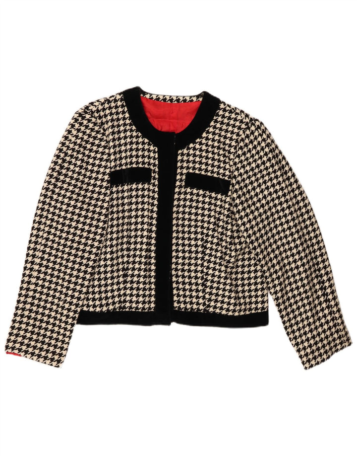 VINTAGE Womens Bolero Jacket UK 12 Medium Black Houndstooth