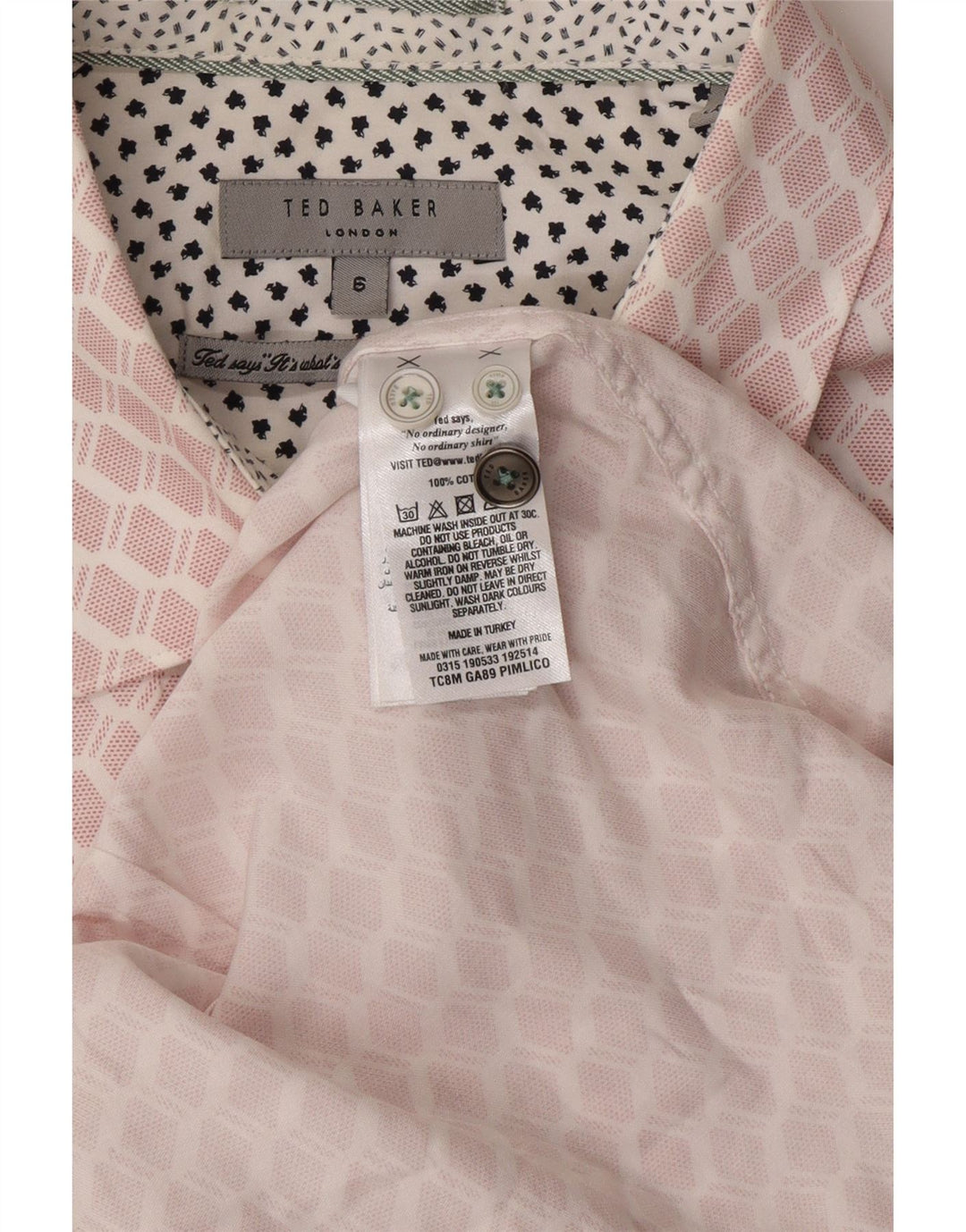 TED BAKER Mens Shirt Size 6 2XL Pink Geometric Cotton