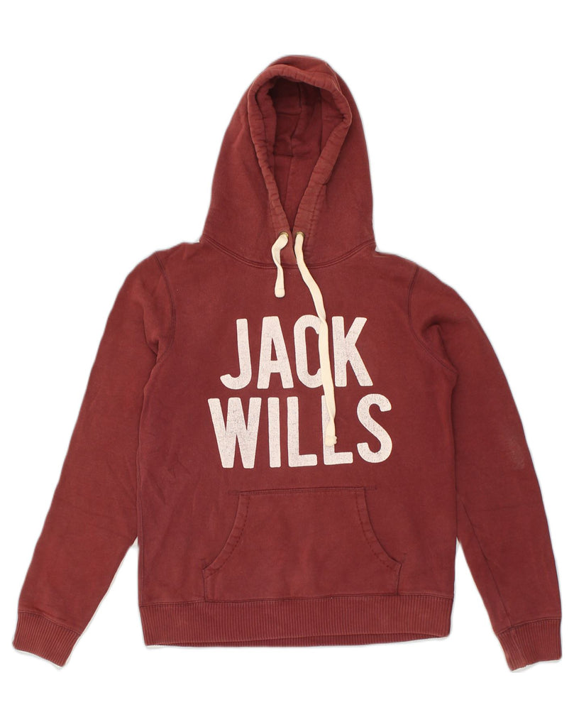 JACK WILLS Womens Graphic Hoodie Jumper UK 12 Medium Maroon Cotton | Vintage Jack Wills | Thrift | Second-Hand Jack Wills | Used Clothing | Messina Hembry 