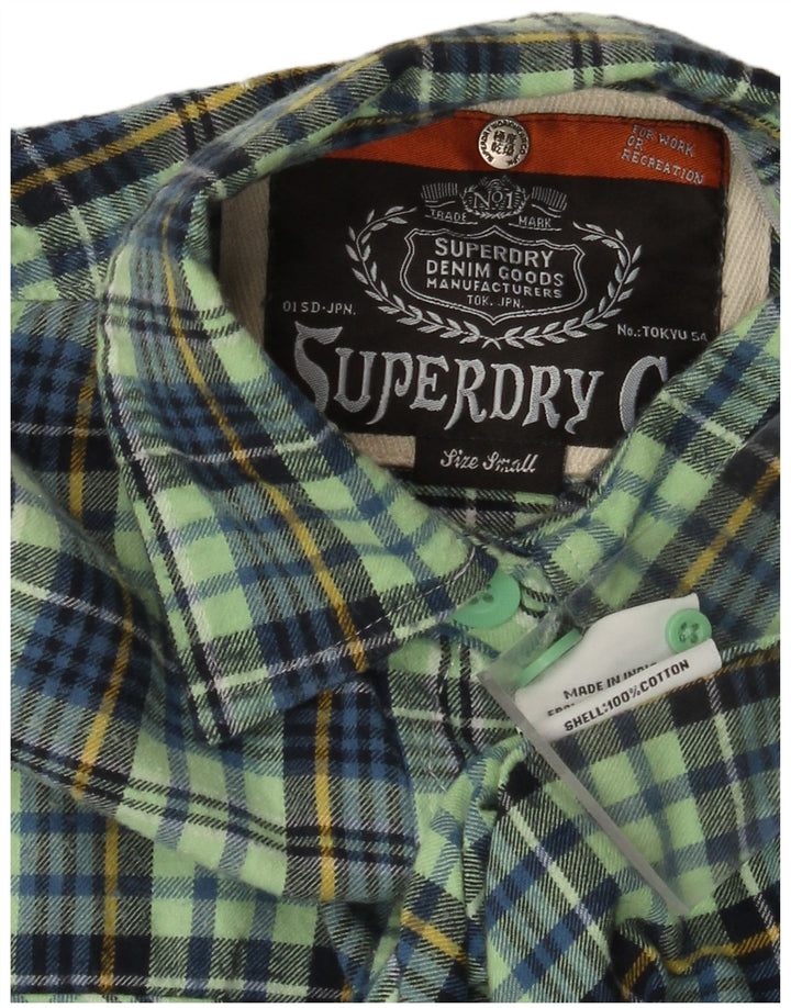 SUPERDRY Womens Flannel Shirt UK 10 Small Turquoise Check Cotton