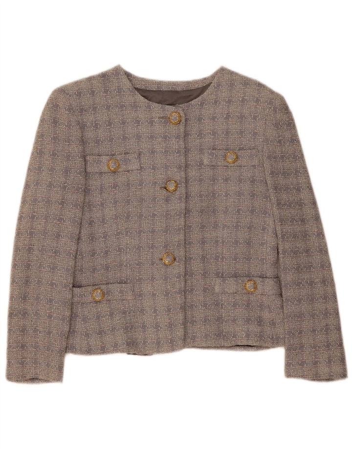 Vintage Womens 3 Button Blazer Jacket IT 42 Medium Grey Check Wool