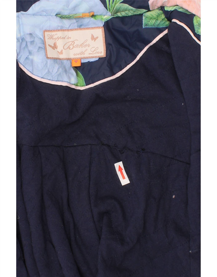 Ted Baker Girls Raincoat 6-7 Years Navy Blue Floral Polyester