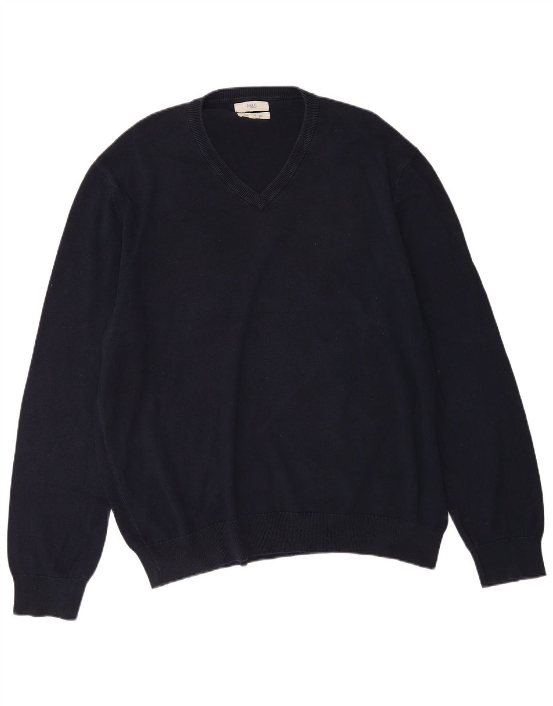 Marks & Spencer Mens V-Neck Jumper Sweater 2XL Navy Blue Cotton