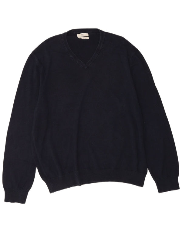 Marks & Spencer Mens V-Neck Jumper Sweater 2XL Navy Blue Cotton