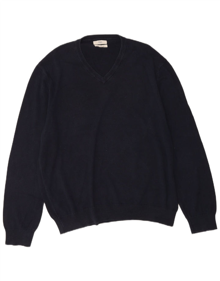 Marks & Spencer Mens V-Neck Jumper Sweater 2XL Navy Blue Cotton