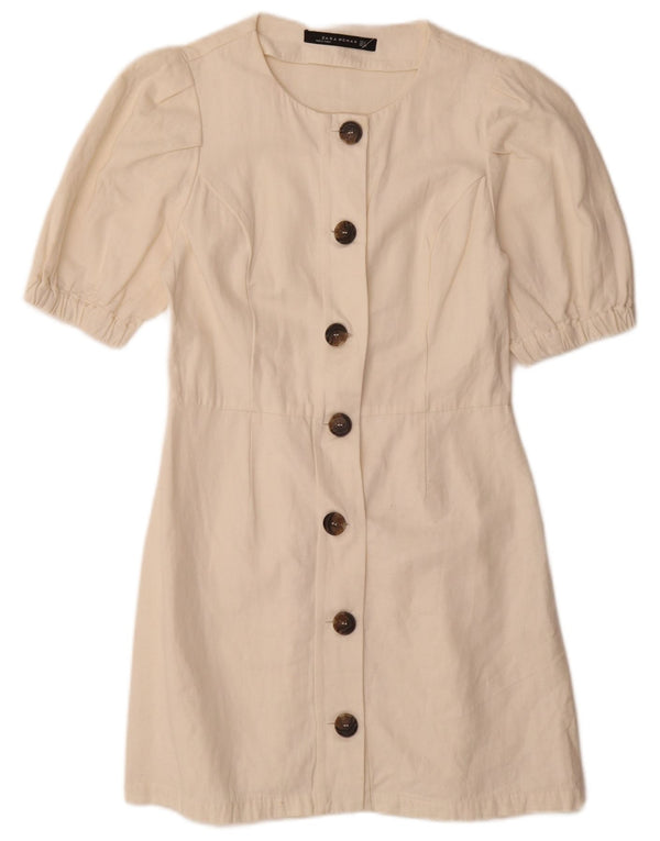 Zara Womens Short Sleeves Shirt Dress UK 10 Small White Cotton