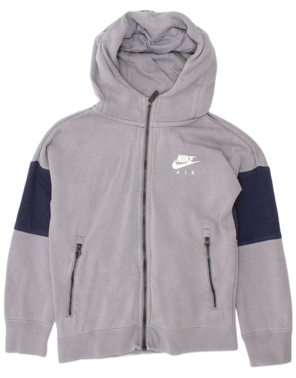 Nike Boys Zip Hoodie Sweater 8-9 Years Small Grey Colourblock Cotton Sports
