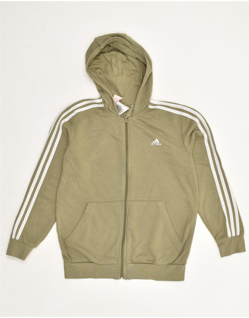 ADIDAS Boys Zip Hoodie Sweater 13-14 Years Khaki Cotton | Vintage Adidas | Thrift | Second-Hand Adidas | Used Clothing | Messina Hembry 