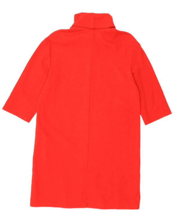 Zara Womens 3/4 Sleeve Roll Neck Jumper Dress UK 10 Small Red Cotton