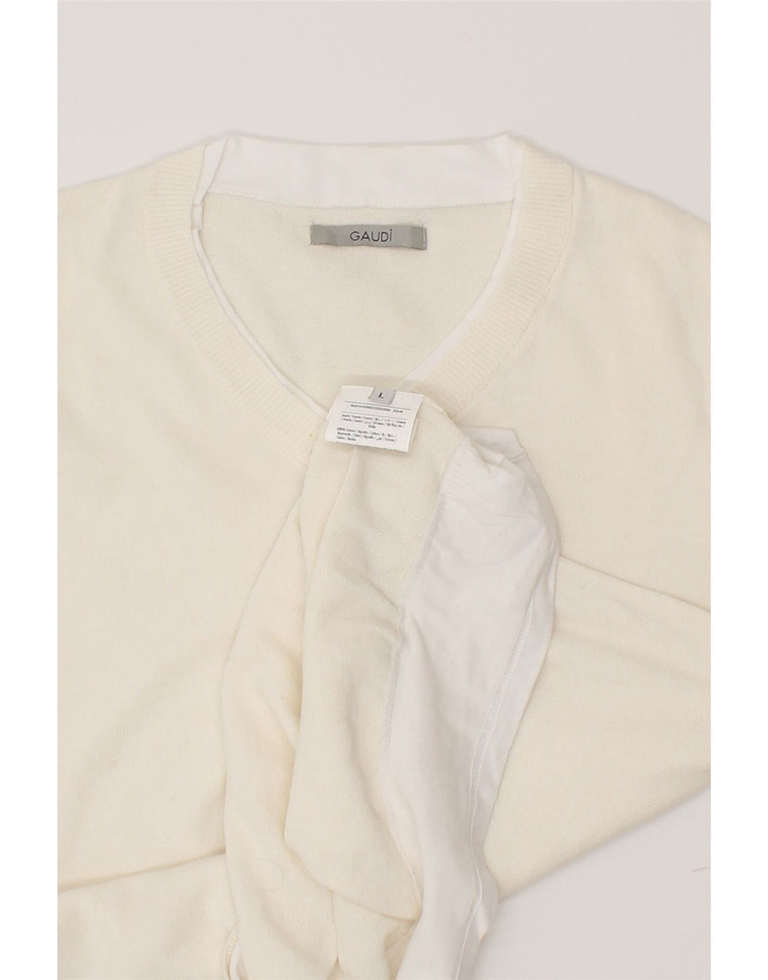 GAUDI Mens V-Neck Jumper Sweater Large Beige Cotton Vintage Gaudi and Second-Hand Gaudi from Messina Hembry 