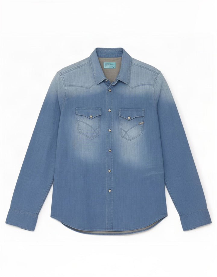 Vintage Mens Denim Shirt Large Blue Cotton