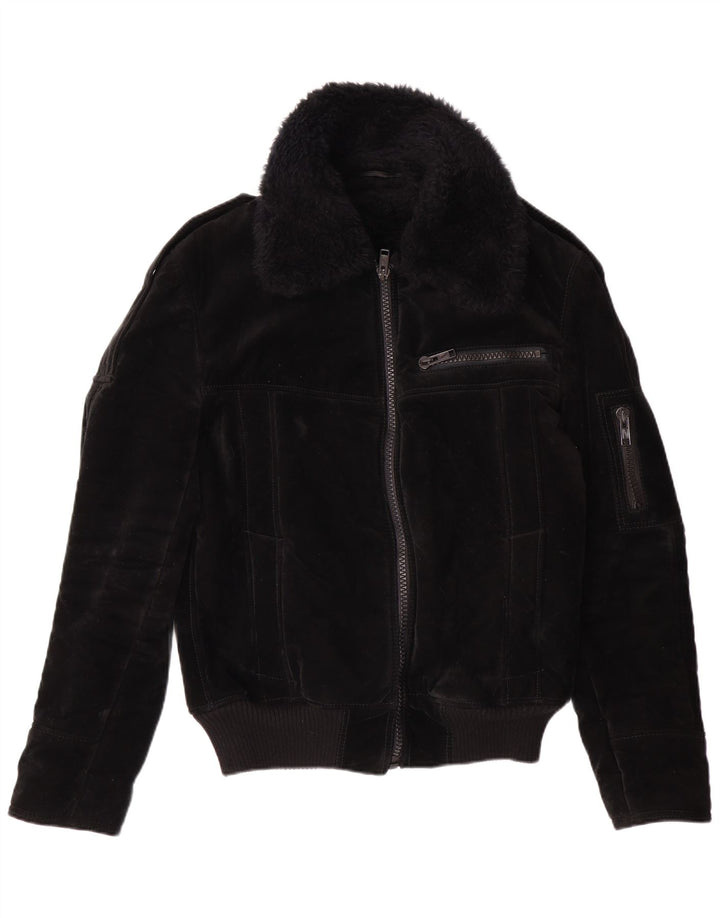 VINTAGE Womens Sherpa Jacket UK 12 Medium  Black Viscose