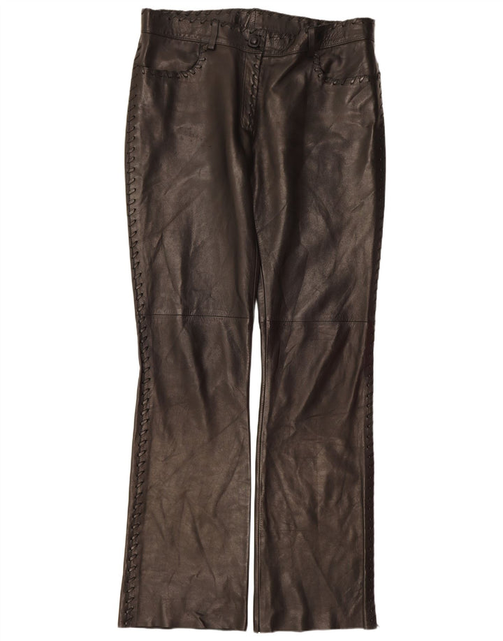 Vintage Womens Bootcut Leather Casual Trousers IT 42 Medium W32 L32 Black