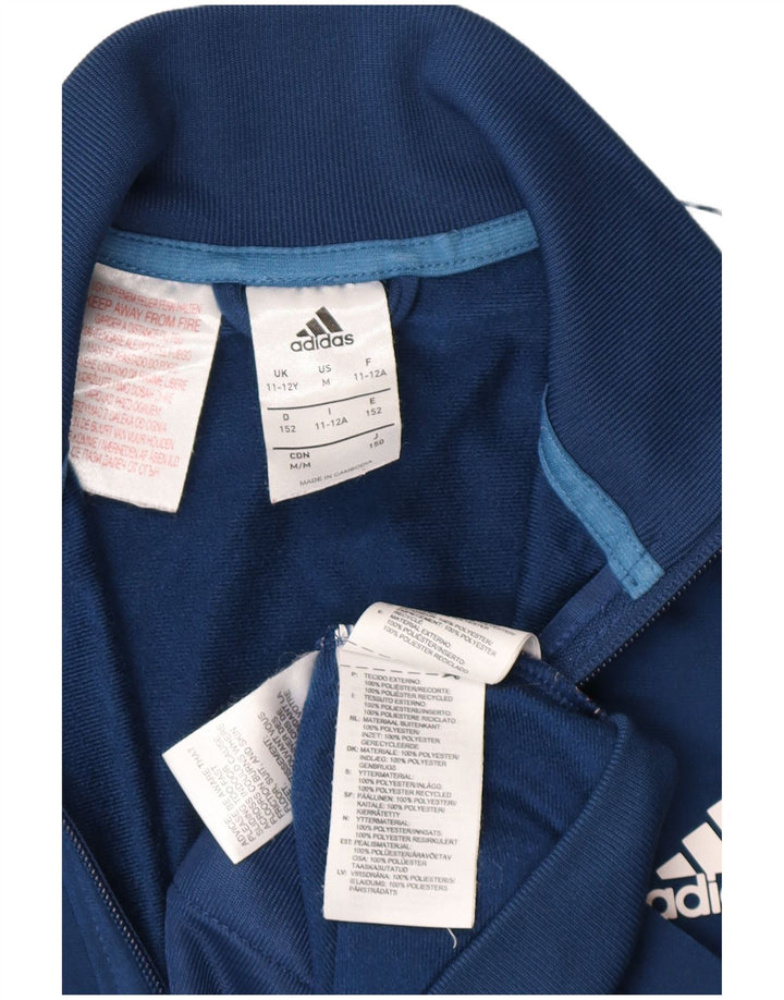 ADIDAS Boys Tracksuit Top Jacket 11-12 Years Navy Blue Colourblock