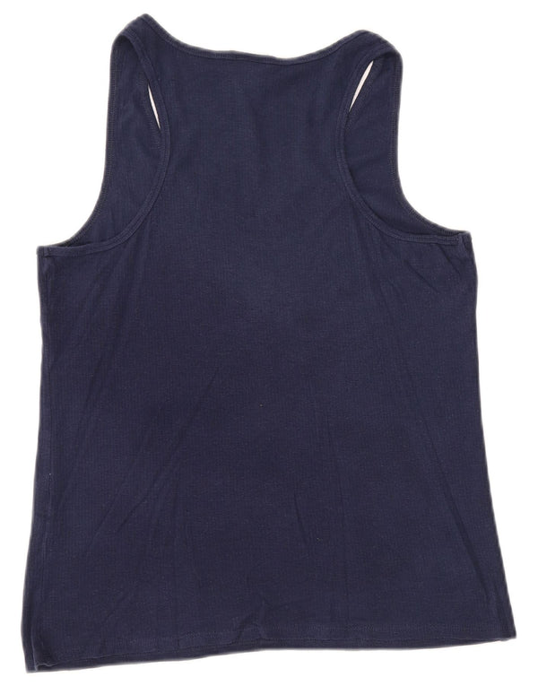 CHAMPION Womens Graphic Vest Top UK 14 Large Navy Blue Cotton