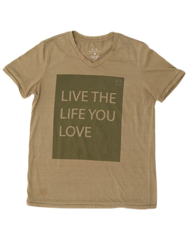 Armani Exchange Mens Graphic T-Shirt Top Medium Khaki Cotton