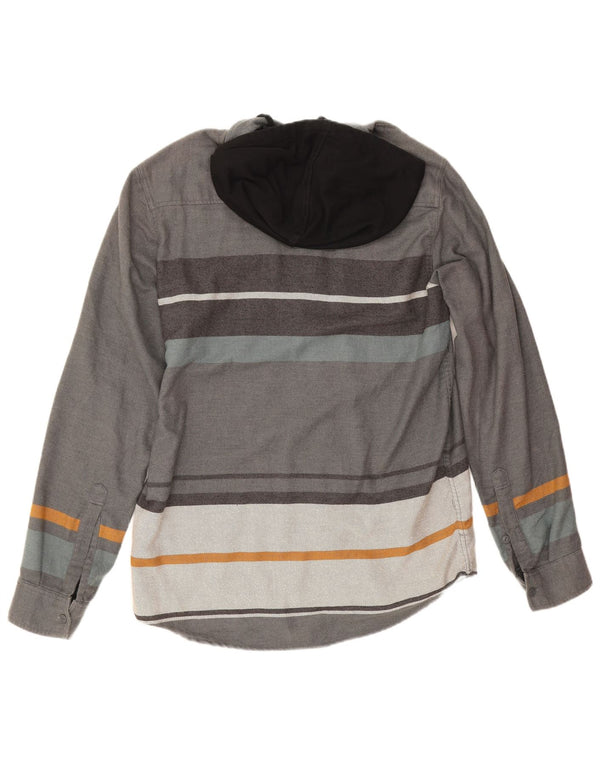 DC Mens Lumberjack Hooded Flannel Shirt Large Grey Striped Cotton