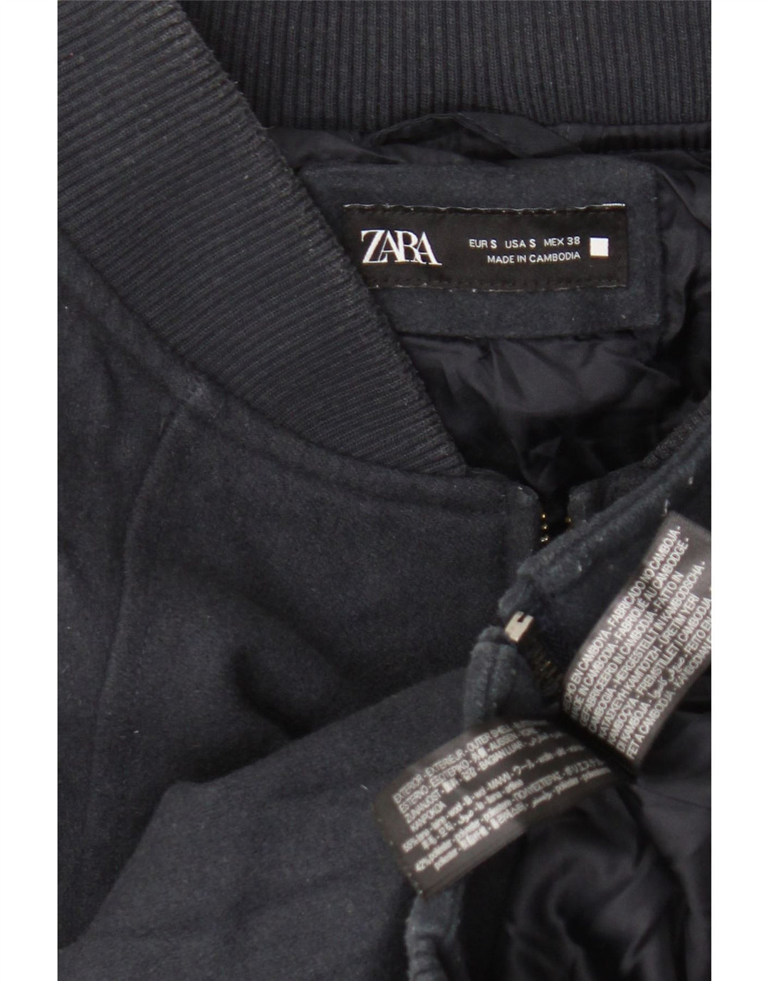 Zara Mens Loose Fit Bomber Jacket UK 36 Small Navy Blue Wool
