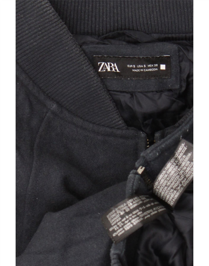 Zara Mens Loose Fit Bomber Jacket UK 36 Small Navy Blue Wool