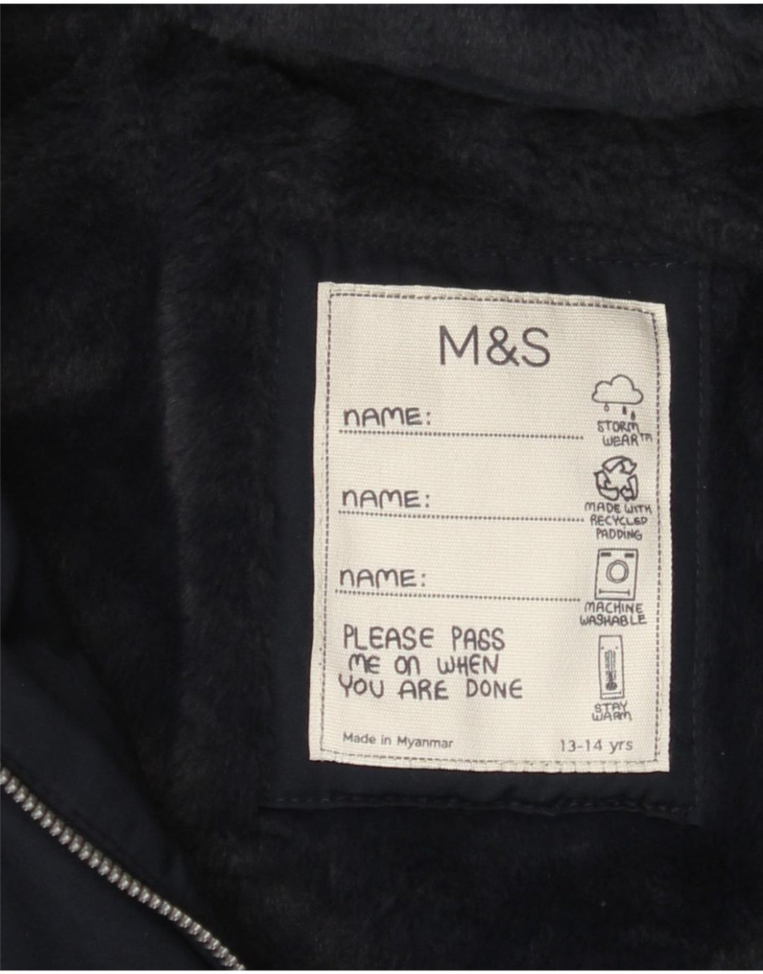 Marks & Spencer Girls Hooded Parka Jacket 13-14 Years Navy Blue