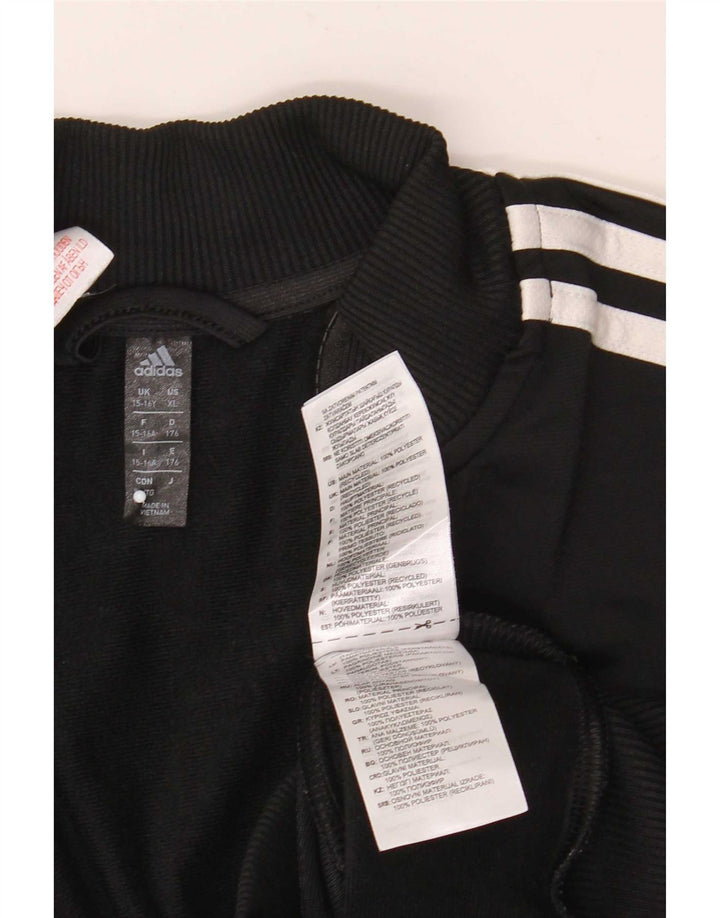 Adidas Boys Tracksuit Top Jacket 15-16 Years Black Colourblock Polyester