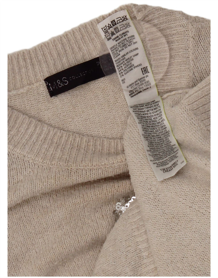 Marks & Spencer Womens Crop Crew Neck Jumper Sweater UK 10 Small Beige
