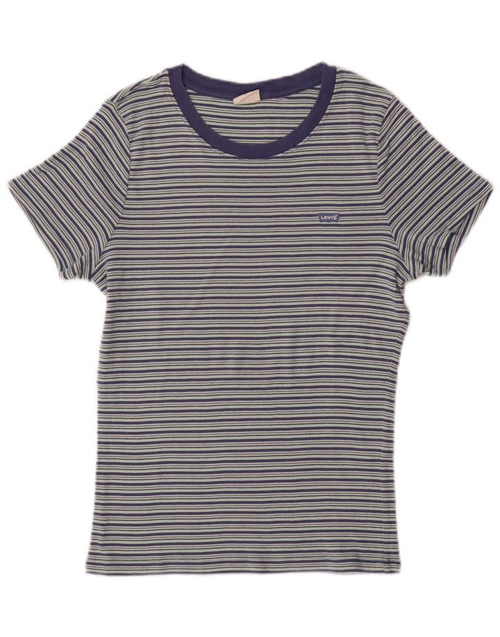 LEVI'S Womens T-Shirt Top UK 14 Large Blue Striped