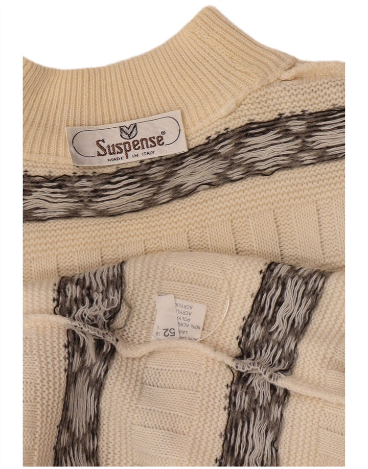 Suspense Mens Turtle Neck Jumper Sweater IT 52 Large Off White Striped Wool
