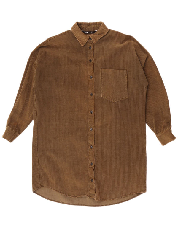 Zara Womens Oversized Long Sleeve Corduroy Shirt Dress UK 10 Small Khaki
