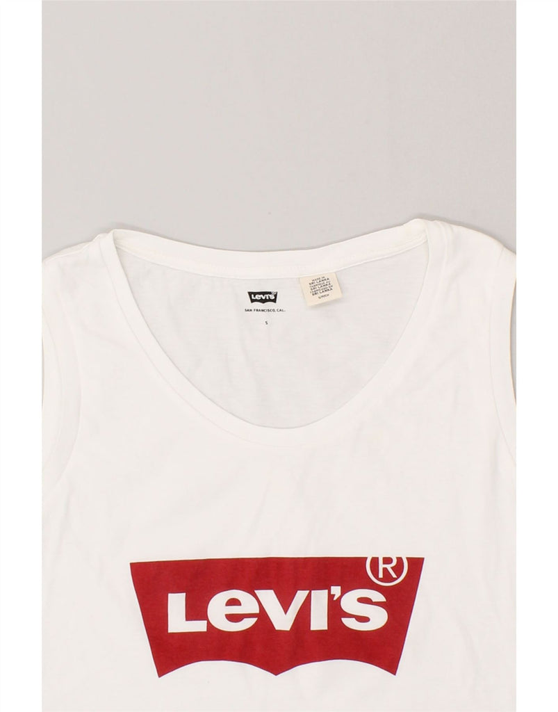 LEVI'S Womens Graphic Vest Top UK 10 Small White Cotton | Vintage Levi's | Thrift | Second-Hand Levi's | Used Clothing | Messina Hembry 