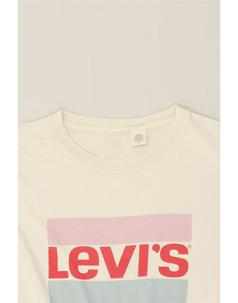 LEVI'S Womens Oversized Graphic T-Shirt Top UK 10 Small Off White Cotton | Vintage Levi's | Thrift | Second-Hand Levi's | Used Clothing | Messina Hembry 