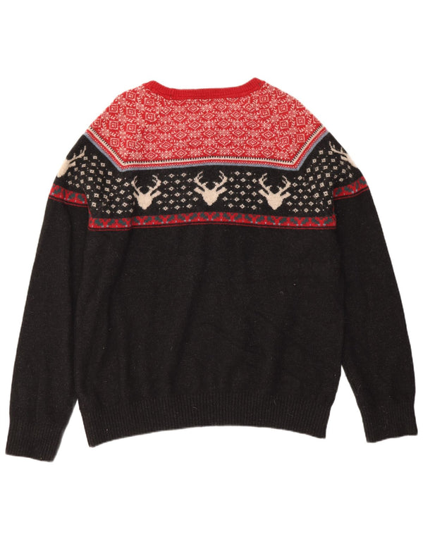 Fat Face Mens Boat Neck Jumper Sweater 2XL Black Fair Isle Wool