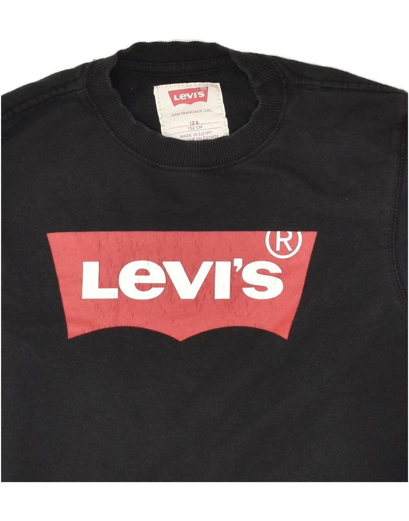 LEVI'S Boys Graphic Sweatshirt Jumper 11-12 Years Black Cotton | Vintage Levi's | Thrift | Second-Hand Levi's | Used Clothing | Messina Hembry 