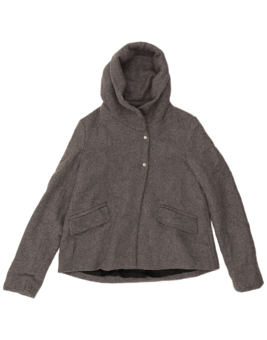 Zara Womens Hooded Bomber Jacket UK 10 Small Grey Wool