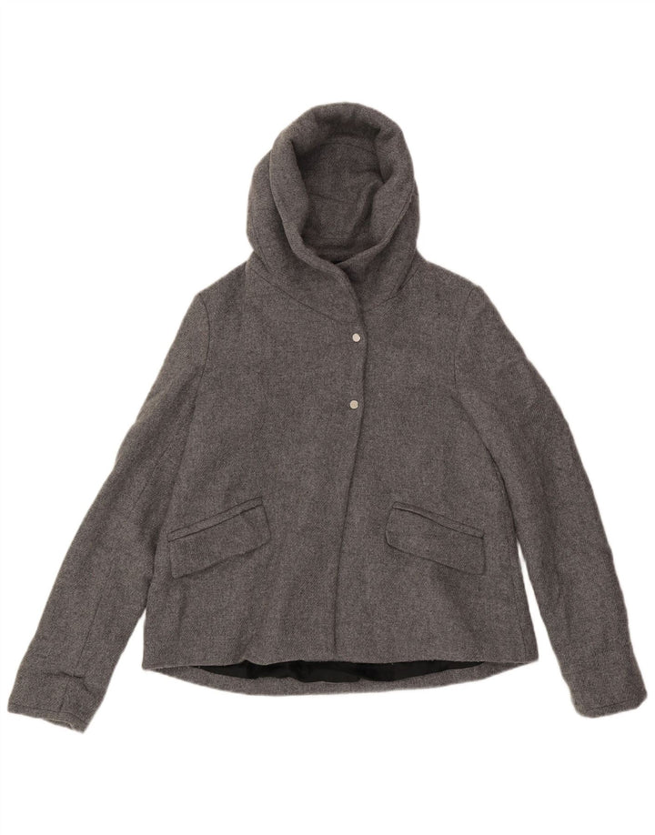 Zara Womens Hooded Bomber Jacket UK 10 Small Grey Wool