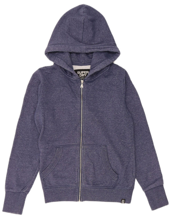 Superdry Womens Zip Hoodie Sweater UK 16 Large Navy Blue Flecked Cotton
