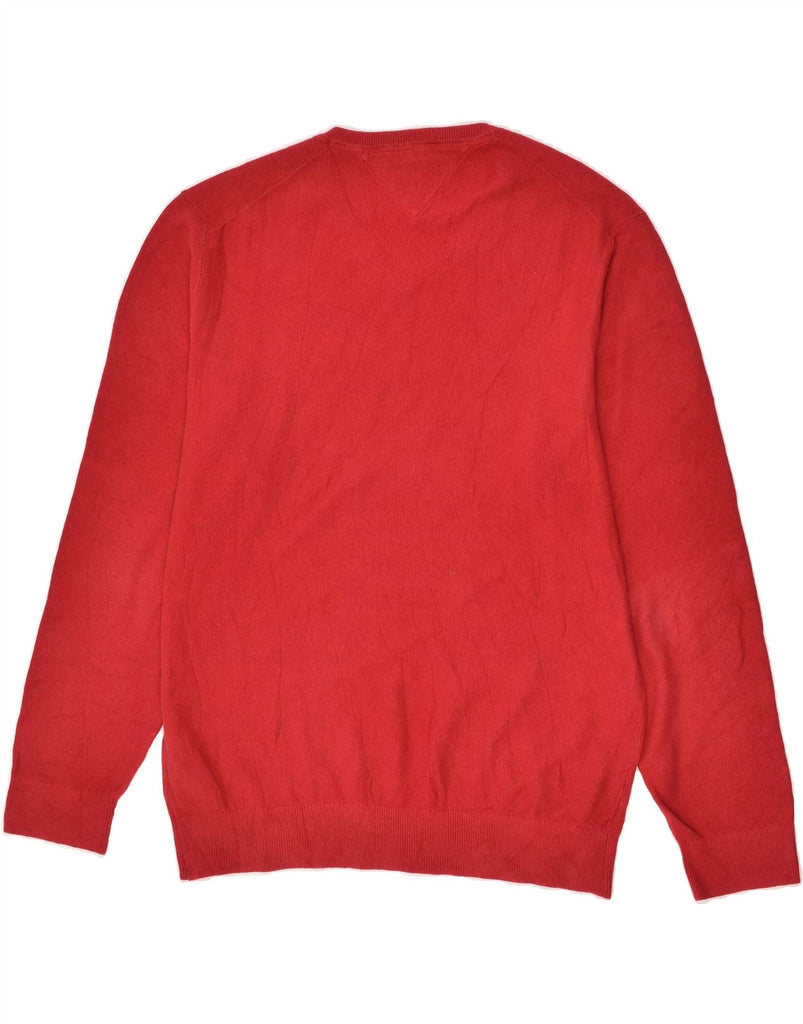 TOMMY HILFIGER Mens Premium V-Neck Jumper Sweater XL Red Cotton | Vintage Tommy Hilfiger | Thrift | Second-Hand Tommy Hilfiger | Used Clothing | Messina Hembry 