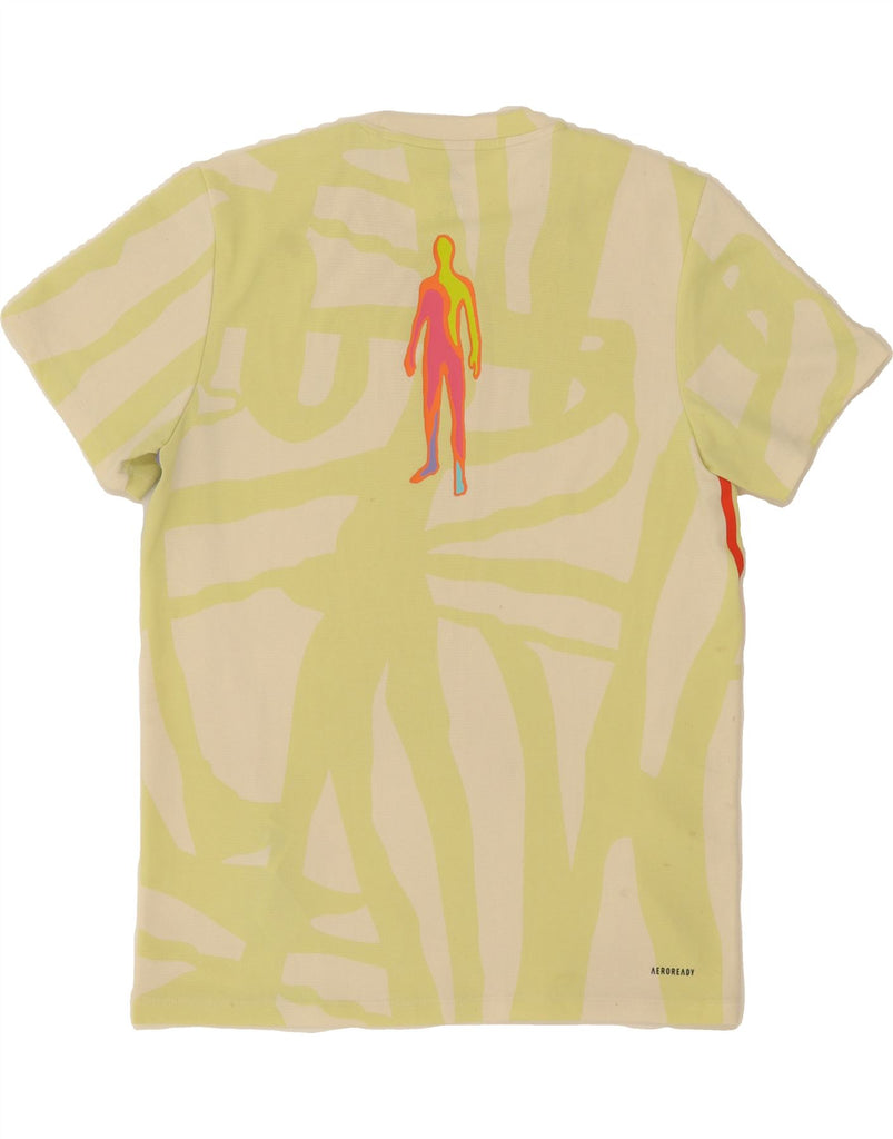 ADIDAS Mens Aeroready Graphic T-Shirt Top Large Yellow Geometric Polyester Vintage Adidas and Second-Hand Adidas from Messina Hembry 