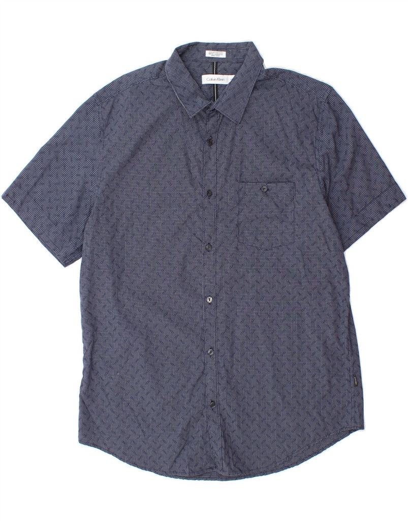 CALVIN KLEIN Mens Short Sleeve Shirt Large Navy Blue Check Cotton Vintage Calvin Klein and Second-Hand Calvin Klein from Messina Hembry 