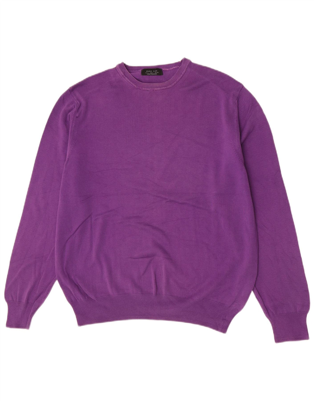 Zara Mens Crew Neck Jumper Sweater Large Purple Cotton