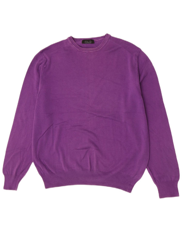 Zara Mens Crew Neck Jumper Sweater Large Purple Cotton