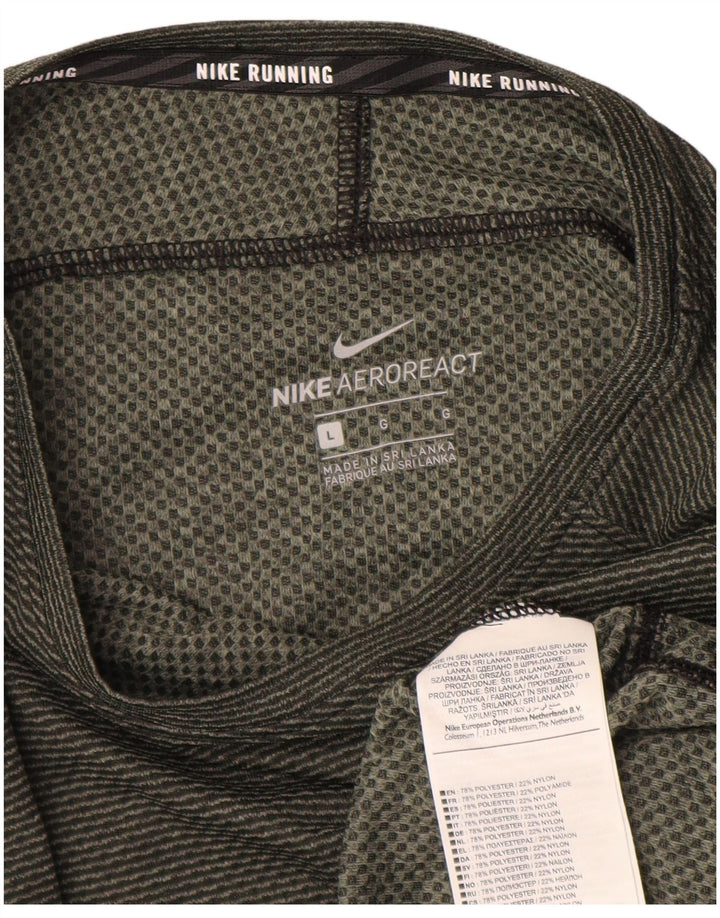 Nike Womens Top Long Sleeve UK 16 Large Khaki Pinstripe Polyester