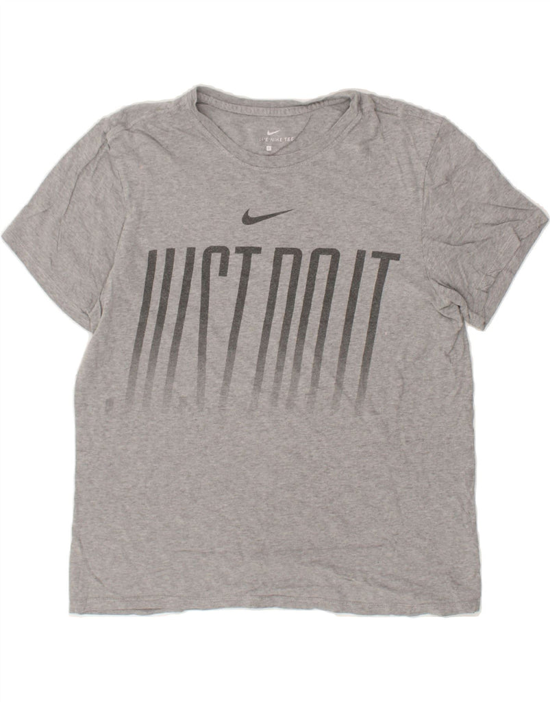 NIKE Womens Graphic T-Shirt Top UK 16 Large Grey Cotton | Vintage Nike | Thrift | Second-Hand Nike | Used Clothing | Messina Hembry 