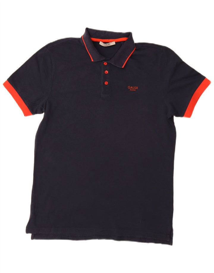 Gaudi Mens Polo Shirt Medium Navy Blue Cotton